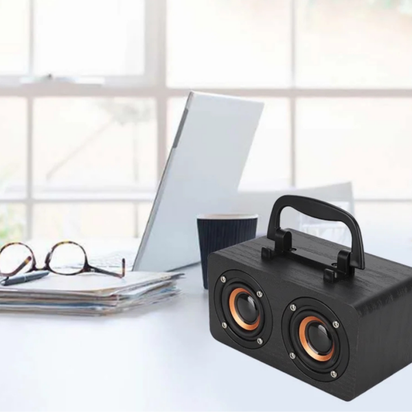 Parlante Bluetooth Portatil Retro Negro Radio FM Madera 10 W