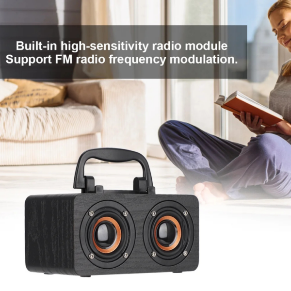 Parlante Bluetooth Portatil Retro Negro Radio FM Madera 10 W